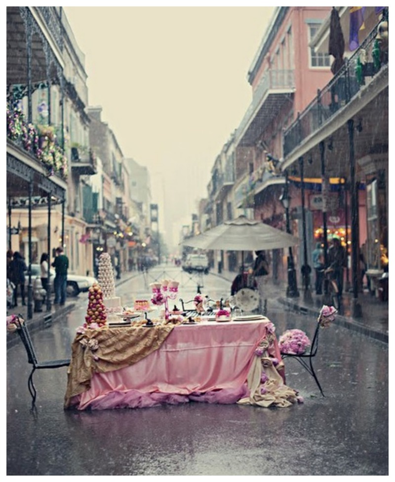 Nomad Luxuries a beautiful photo taken of a rained out tea party table. 