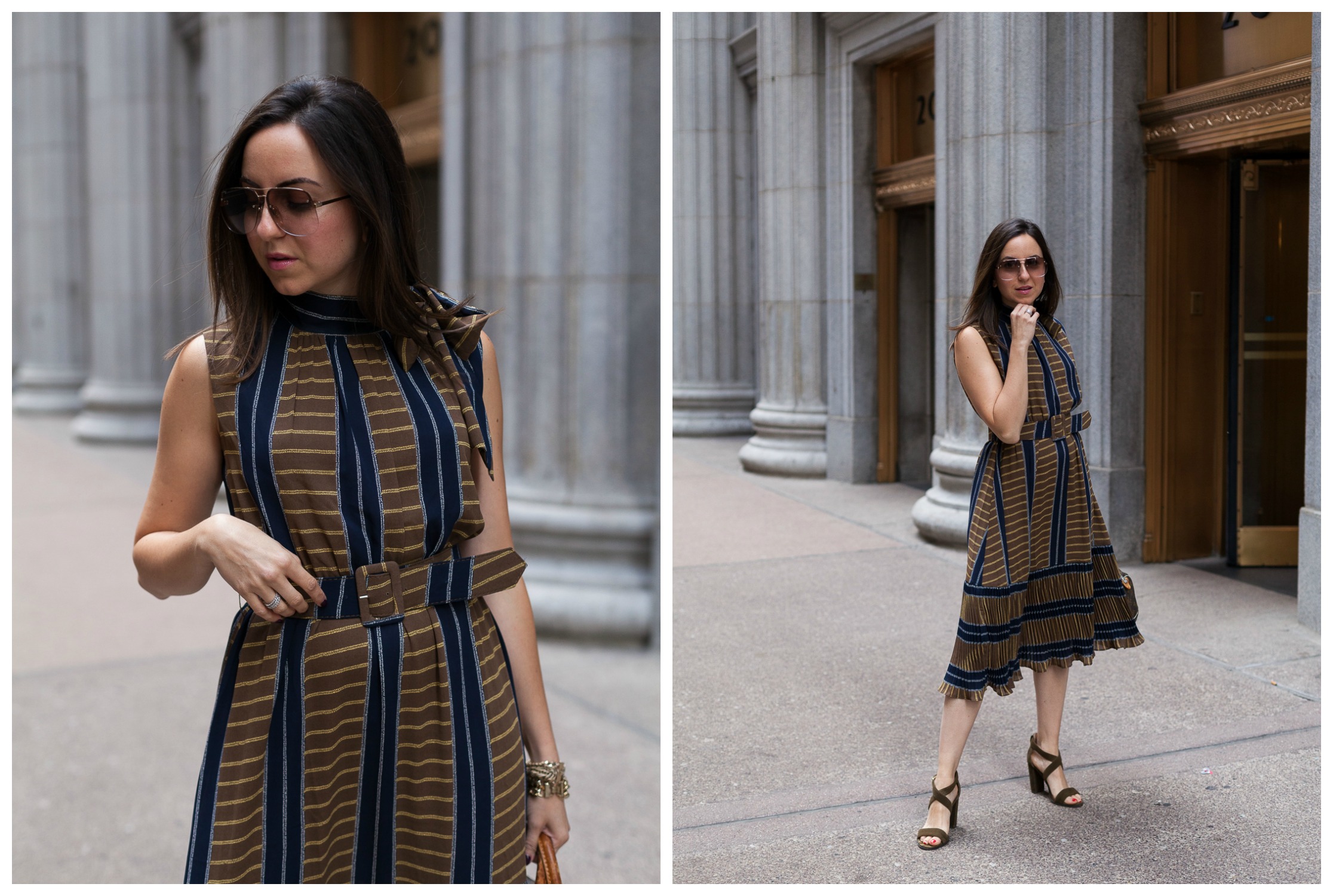 Yana Frigelis of NoMad Luxuries wearing a ladylike, retro inspired ruffled dress for Fall from Gracia 