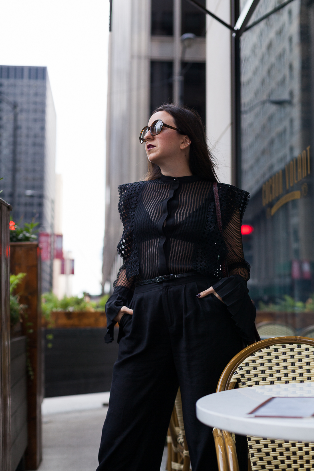 lace top sheer top all black outfit