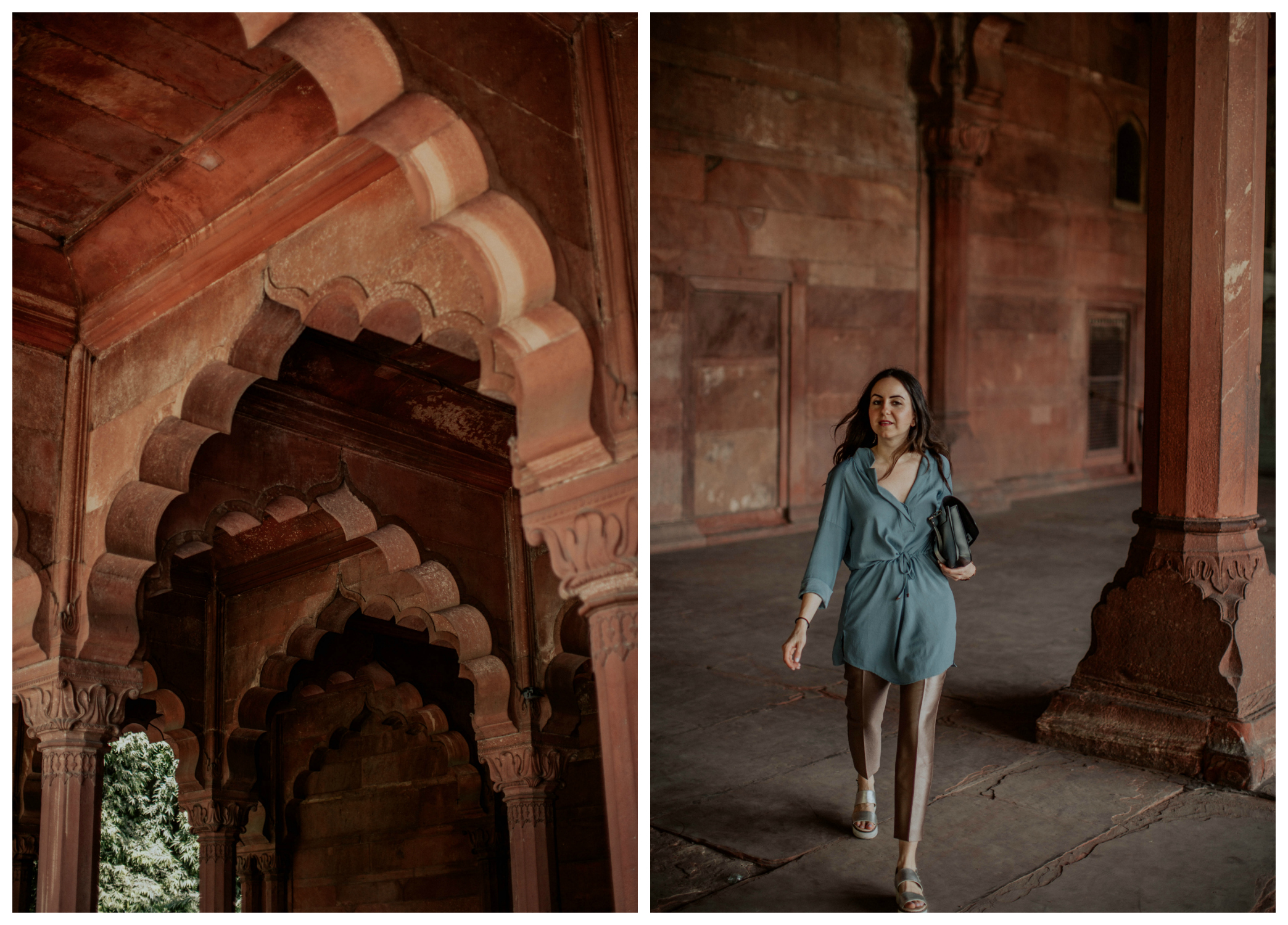 Yana Frigelis of NoMad Luxuries wearing metallic pants and a tunic in India and the lessons she learned traveling solo