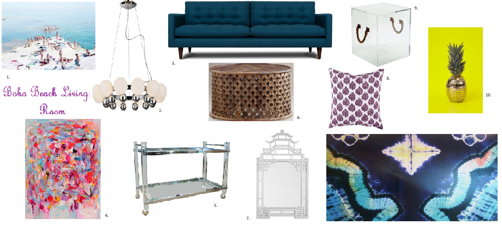 Nomad Luxuries collage of decorative elements for a boho styled living room