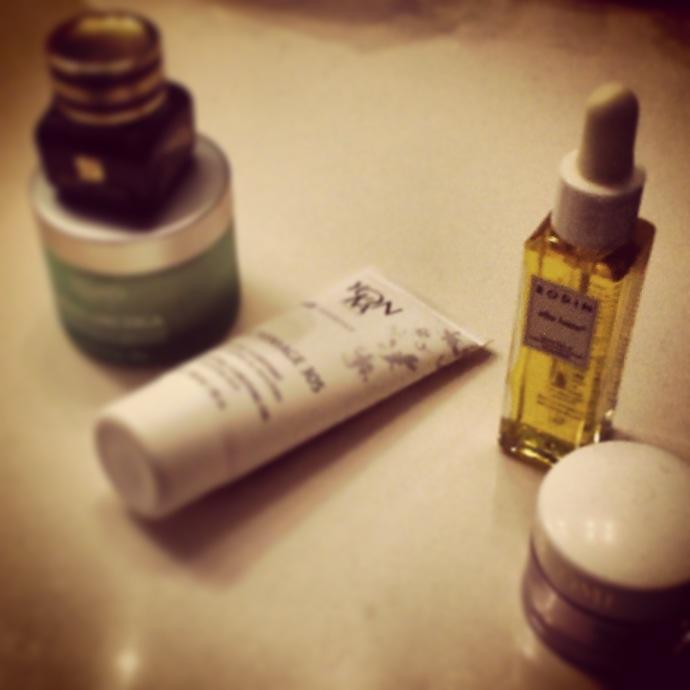 Nomad Luxuries; various facial oils and creams for winter skin care routine.