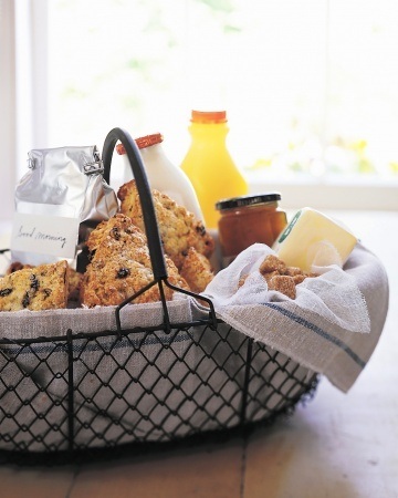 Nomad Luxuries; a basket full of scones and treats as a light yet thoughtful hostess gift.
