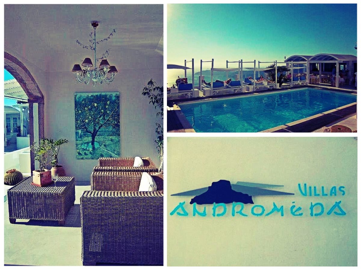 Nomad Luxuries photo collage of the hotel in Santorini, Greece. 
