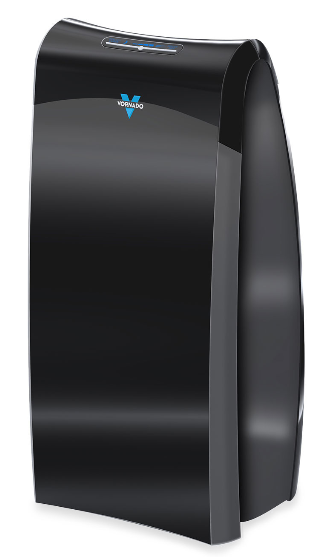 A sleek humidifier with an all black finish and modern design. 