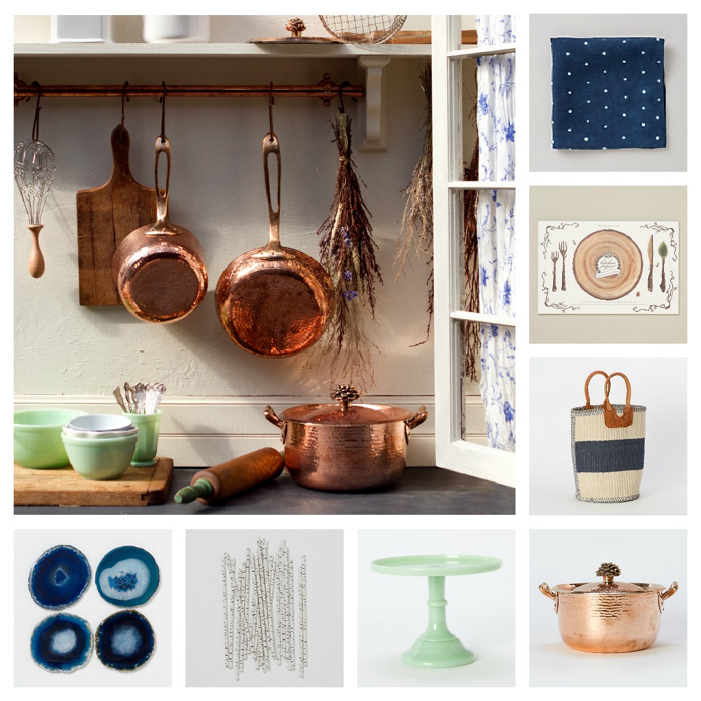 Nomad Luxuries photo of kitchen accessories with copper and rustic touches. 