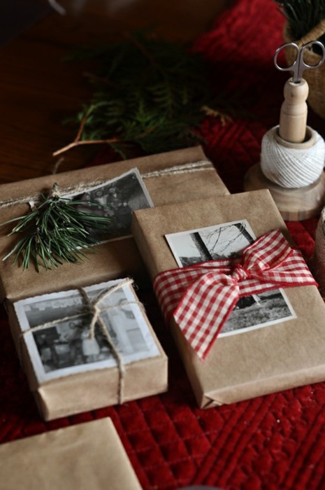 Nomad Luxuries; gifts wrapped in craft paper and twine for a rustic touch. 